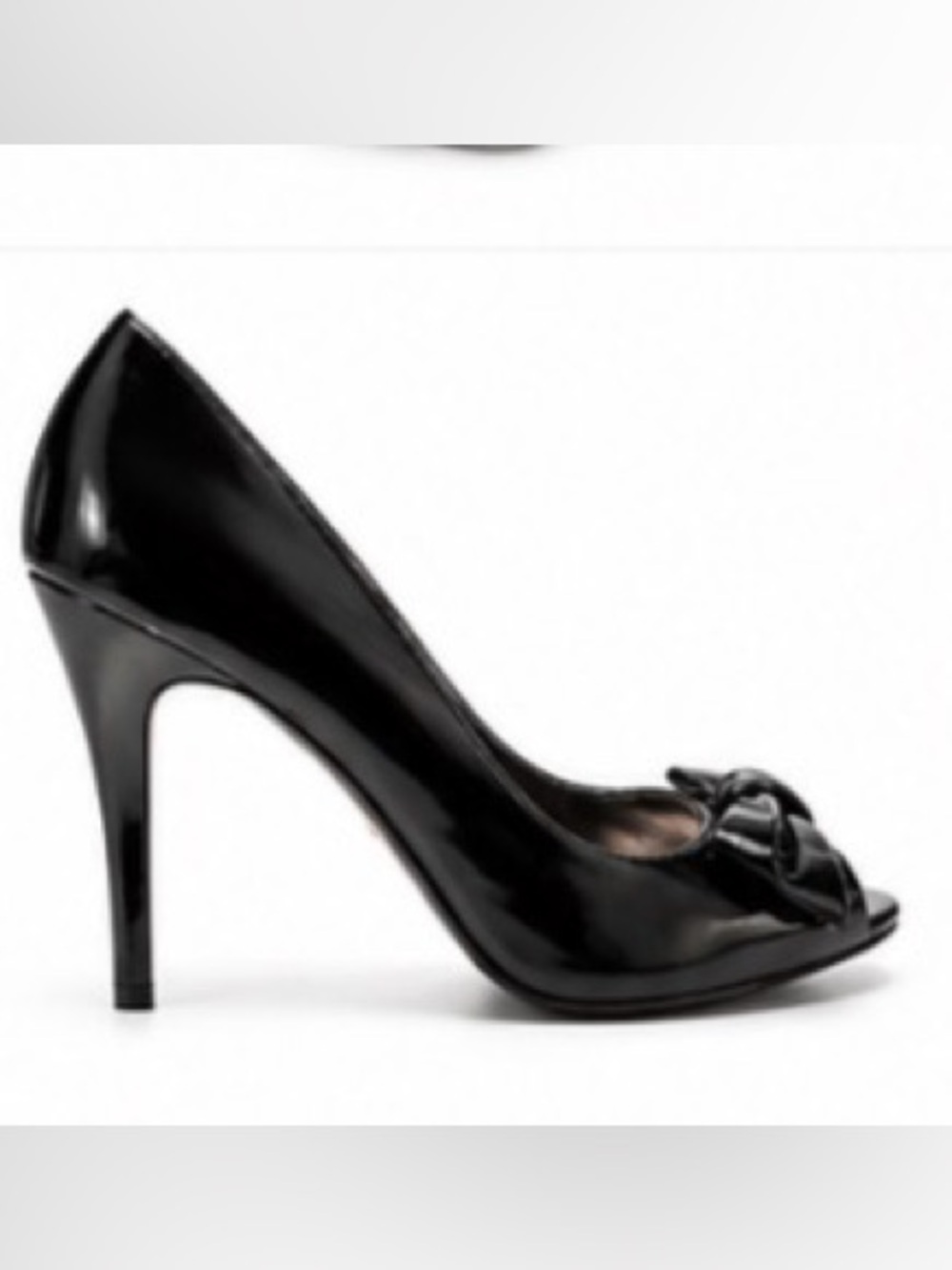 Paris Hilton Black Patent Peep Toe Bow Heels Size 7 Glam Party Pumps - Picture 2 of 5